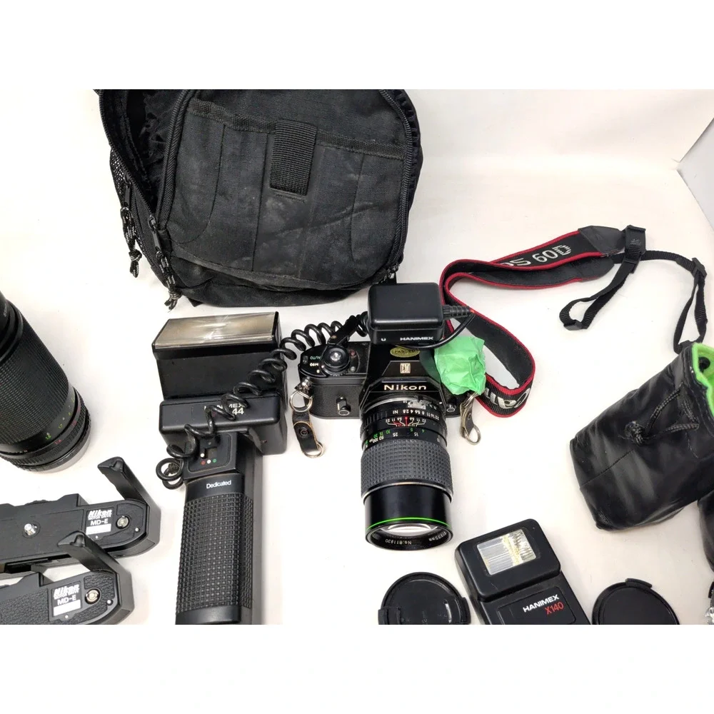 Nikon EM 35mm Film Camera w Lens Case & Accessories untested fast shipping